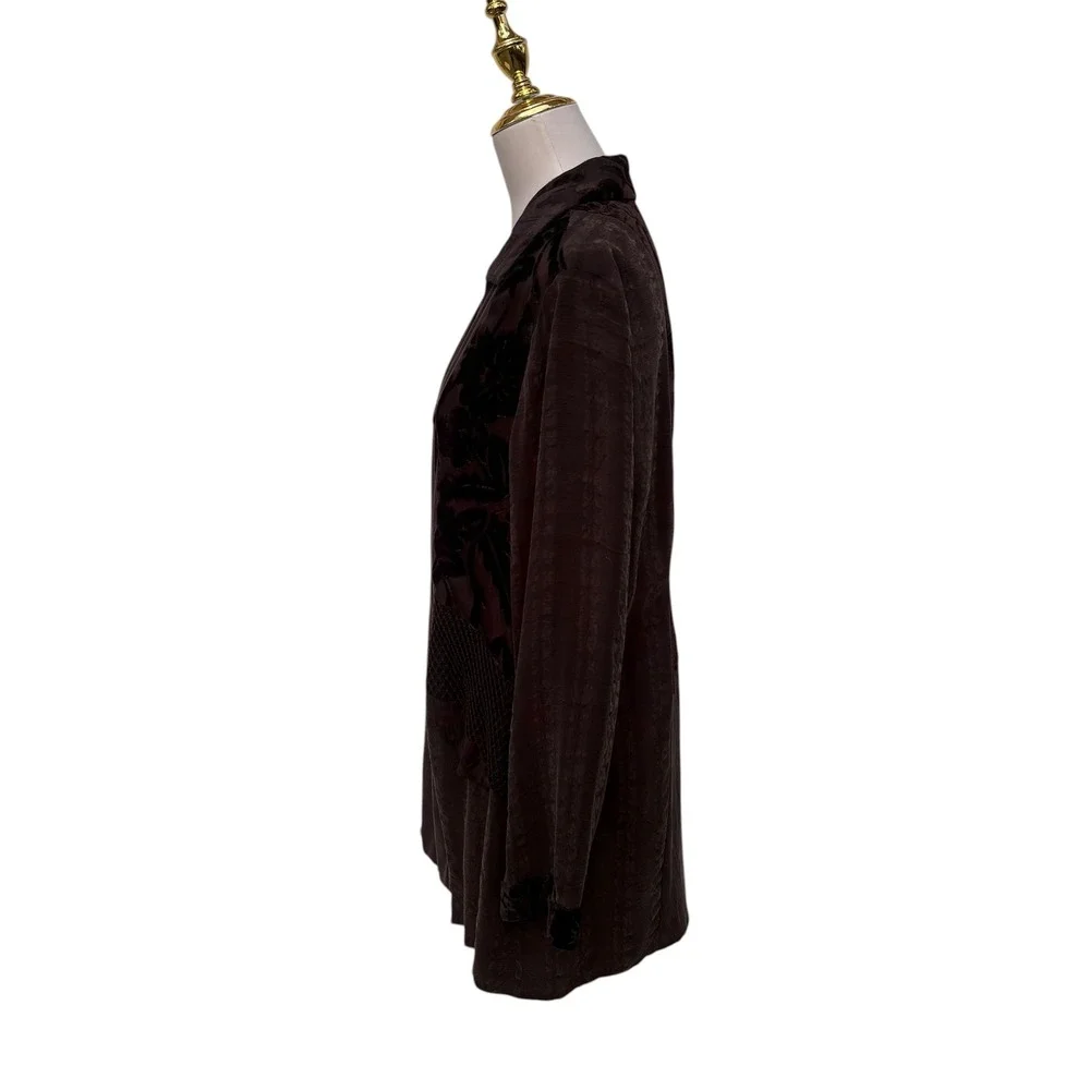 VTG 90s Neil David Patchwork Shirt M Brown Velvet Burnout Silk Blend Artsy Tunic - Picture 4 of 11